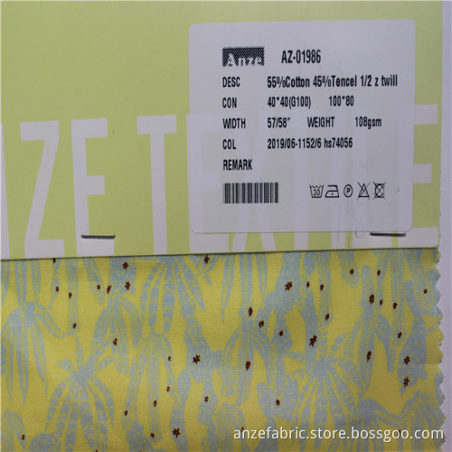 new design 55%cotton45%tencel 1/2 z printed twill fabric